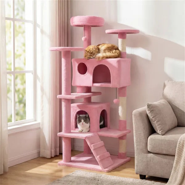 52-Inch Multi-Level Cat Tree with Perches, Condos & Scratching Posts – Pink