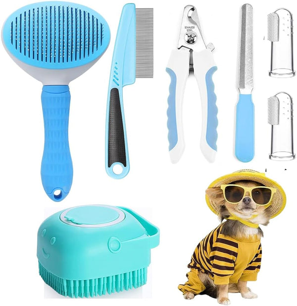 7-Piece Pet Grooming Kit with Self-Cleaning Brush